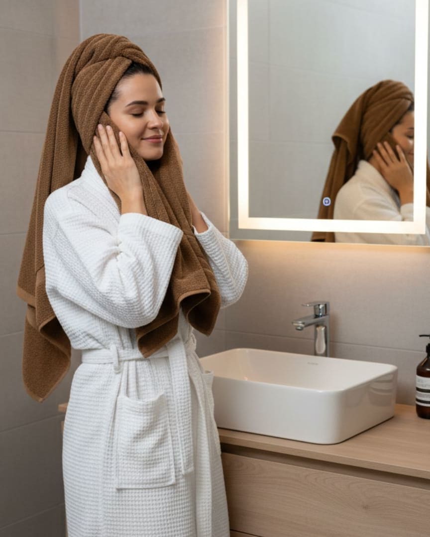 Quick Dry Brown  Cotton Bath Towel – 725 GSM Ultra Soft & Highly Absorbent, Large Size (140×75 cm) thumbnail 3