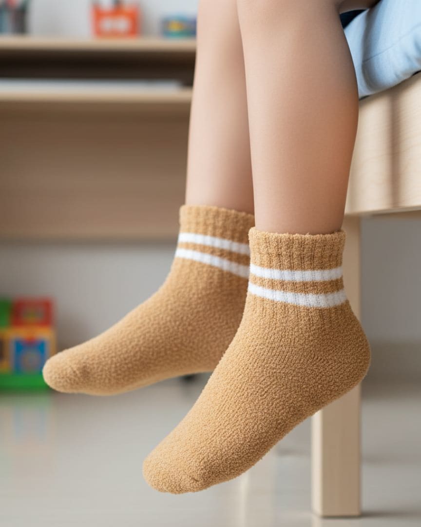 Ultra-Soft, Plush Sherpa Fleece Kids' Cozy Socks with White Stripe Detail – Warm & Snuggly Home Wear