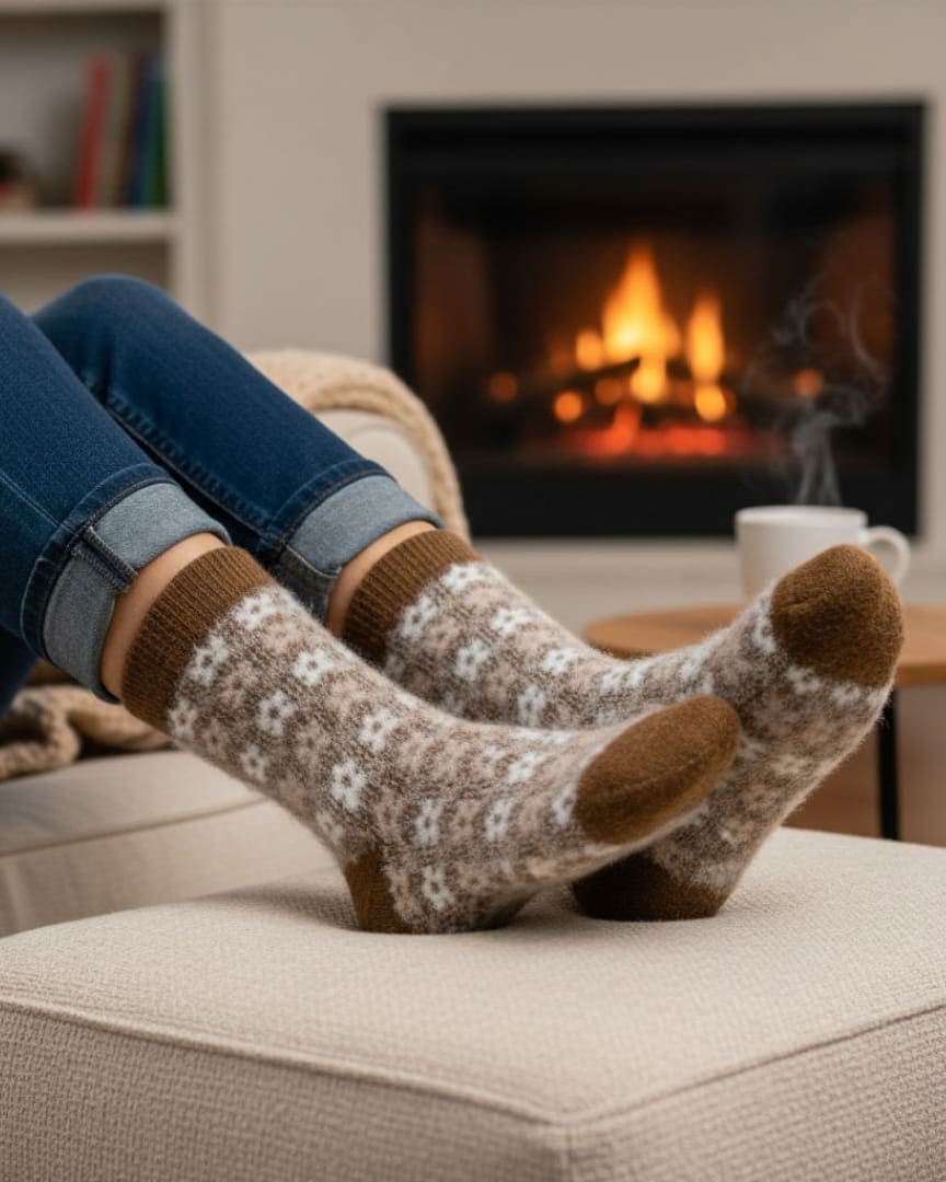 Brown Floral Woolen Winter Socks | Ultra Soft Fleece-Lined Thermal Warm Socks thumbnail 2