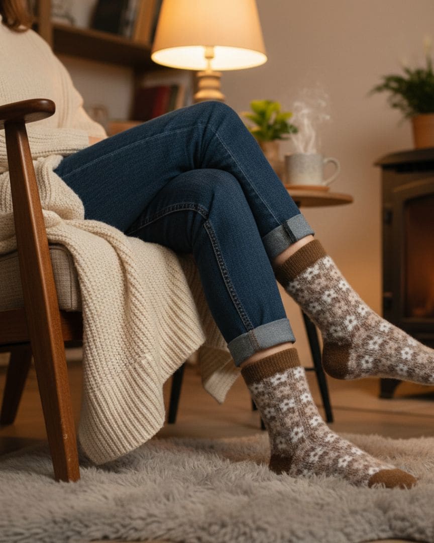 Brown Floral Woolen Winter Socks | Ultra Soft Fleece-Lined Thermal Warm Socks thumbnail 3