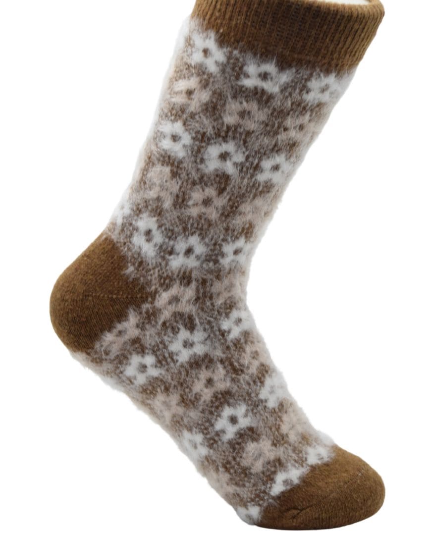 Brown Floral Woolen Winter Socks | Ultra Soft Fleece-Lined Thermal Warm Socks thumbnail 4