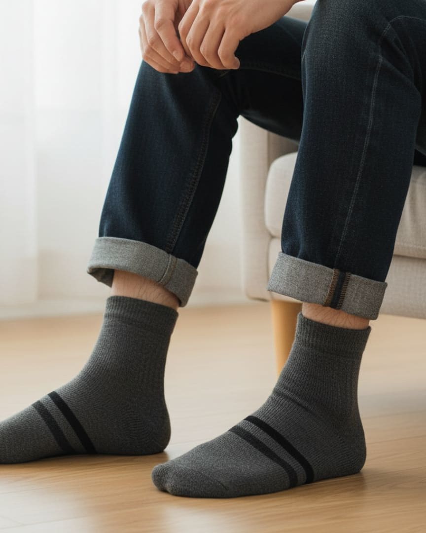 Men's/Unisex Premium Woolen Blend Crew Socks with Double Sport Stripe thumbnail 2
