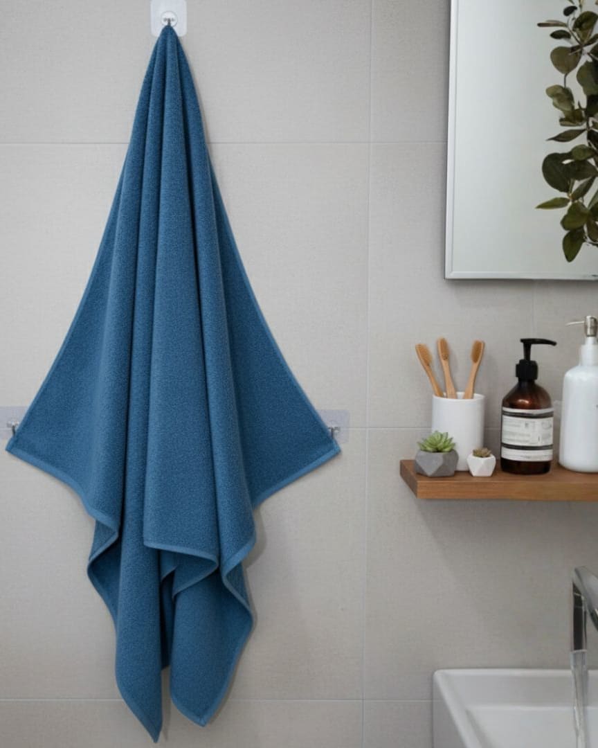 Sky Blue Cotton Bath Towel – 410 GSM Large Size (135×75 cm) Soft & Quick Dry thumbnail 1