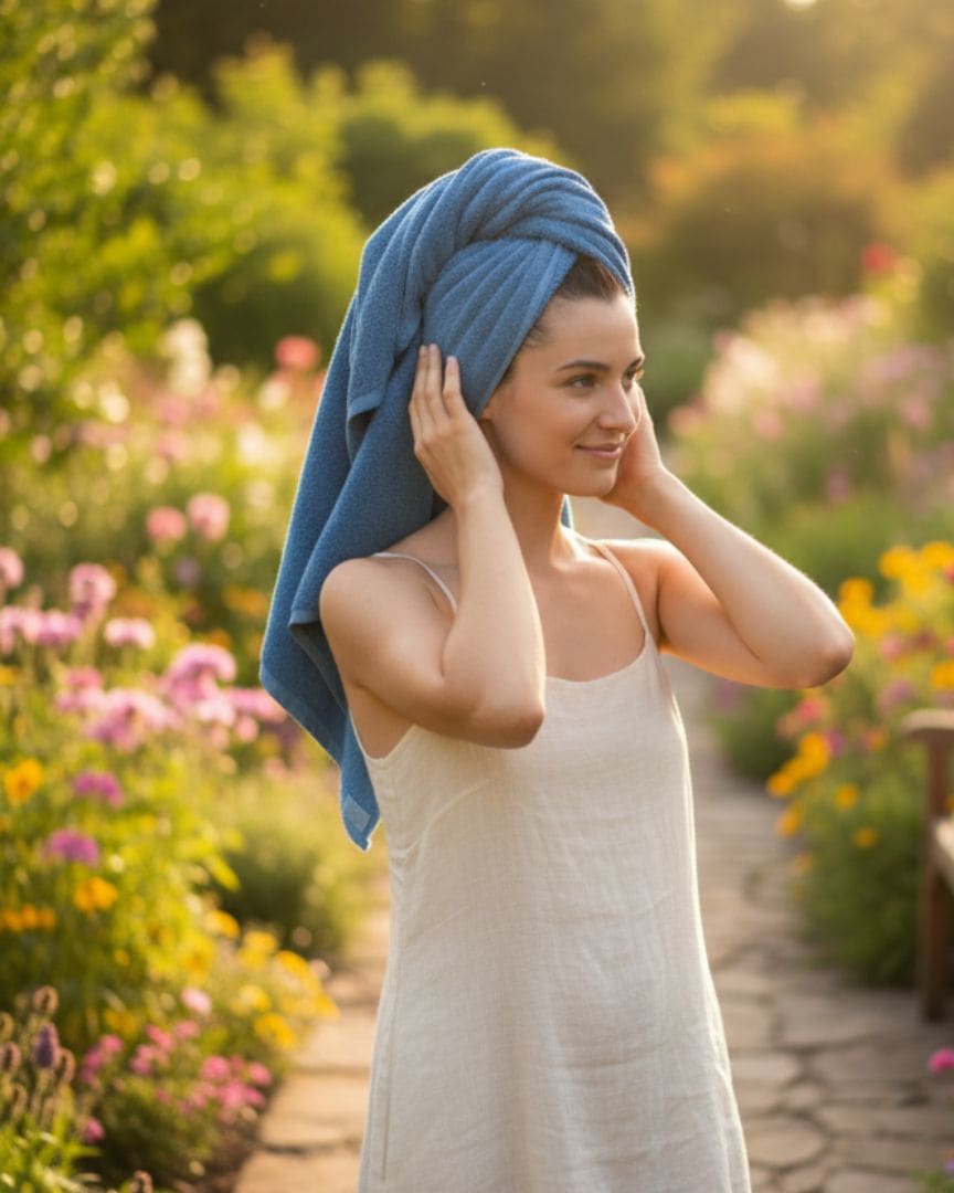 Sky Blue Cotton Bath Towel – 410 GSM Large Size (135×75 cm) Soft & Quick Dry thumbnail 2