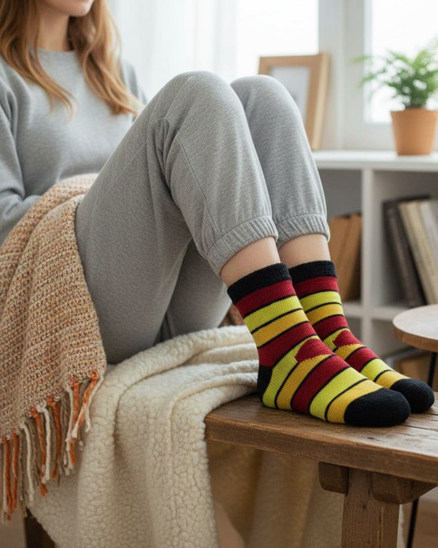 Multicolor Woolen Thermal Socks | Soft Fleece-Lined Warm Winter Socks thumbnail 1