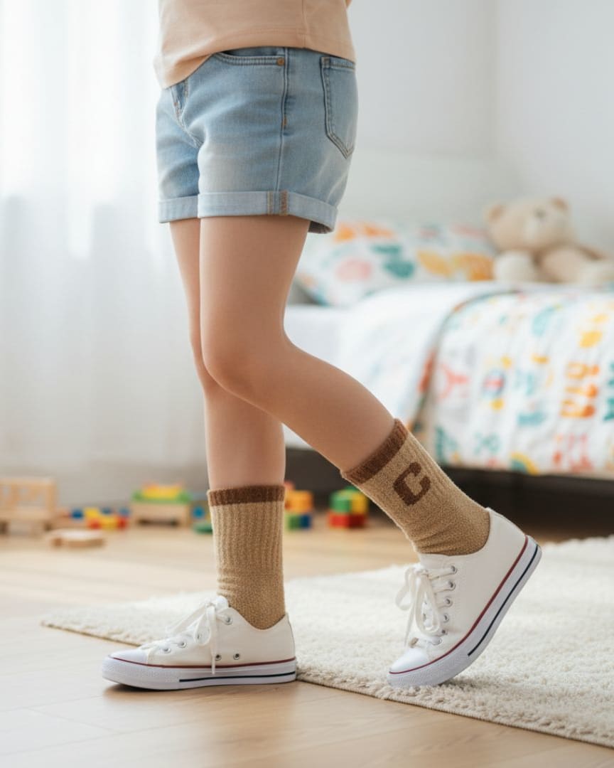 Ultra-Soft Fuzzy Khaki Crew Socks with Embroidered 'C' Logo thumbnail 2