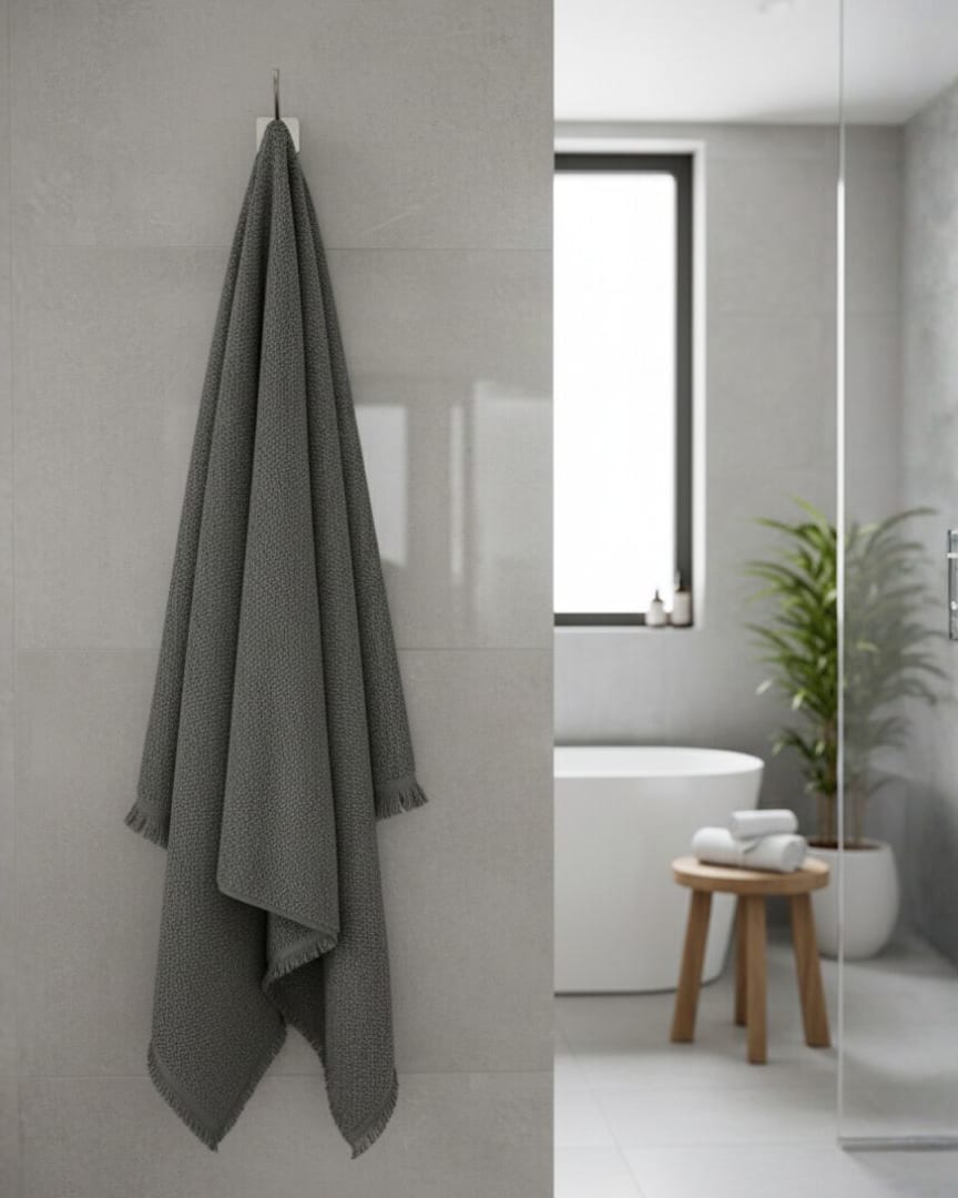 Quick Dry Charcoal Grey Textured Cotton Bath Towel – 685 GSM Extra Large (145×80 cm) Ultra Soft & Super Absorbent thumbnail 1