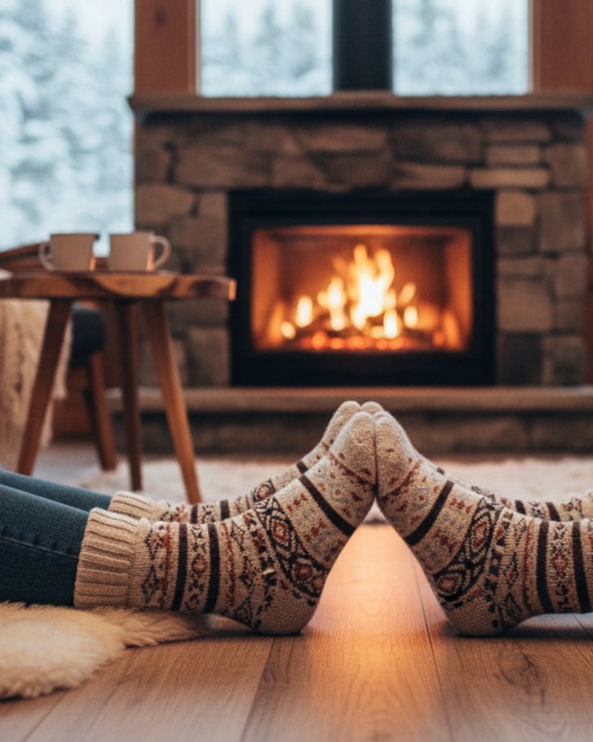 Rustic Fair Isle Unisex Winter Socks | Cozy Couples Socks for Fireplace Lounging thumbnail 1