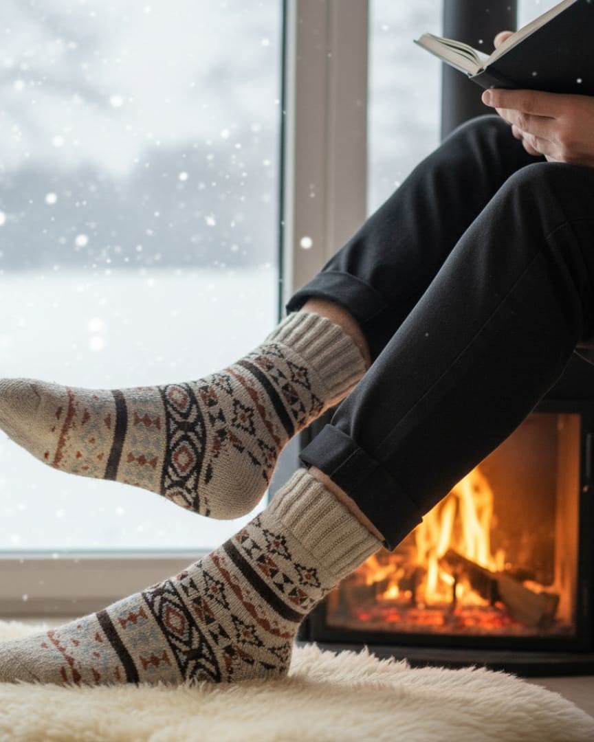 Rustic Fair Isle Unisex Winter Socks | Cozy Couples Socks for Fireplace Lounging thumbnail 2