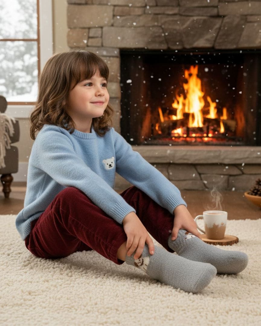 Soft Ash Grey Kids Winter Woolen Terry Socks with Puppy Design thumbnail 4