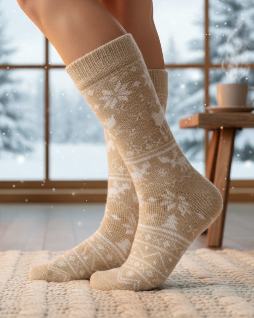 Ultra-Long Over-the-Knee Unisex Thermal Socks | Cream Nordic Thigh High Knit thumbnail 3