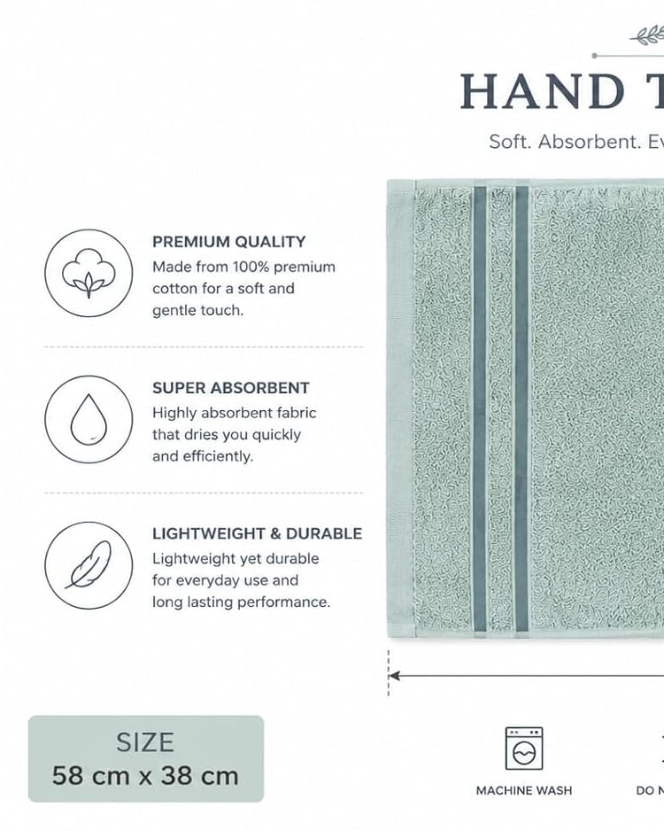 Ultra-Soft, Highly Absorbent Cotton Hand Towel in Charcoal Grey with Stylish Navy Blue Banding thumbnail 3