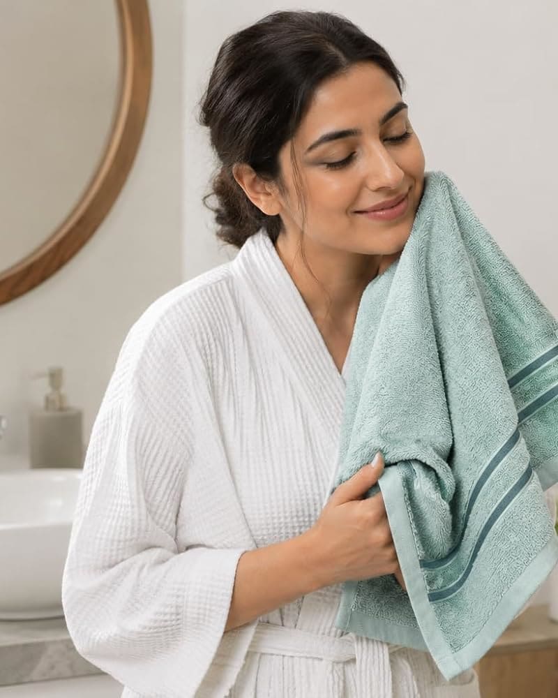 Ultra-Soft, Highly Absorbent Cotton Hand Towel in Charcoal Grey with Stylish Navy Blue Banding thumbnail 4