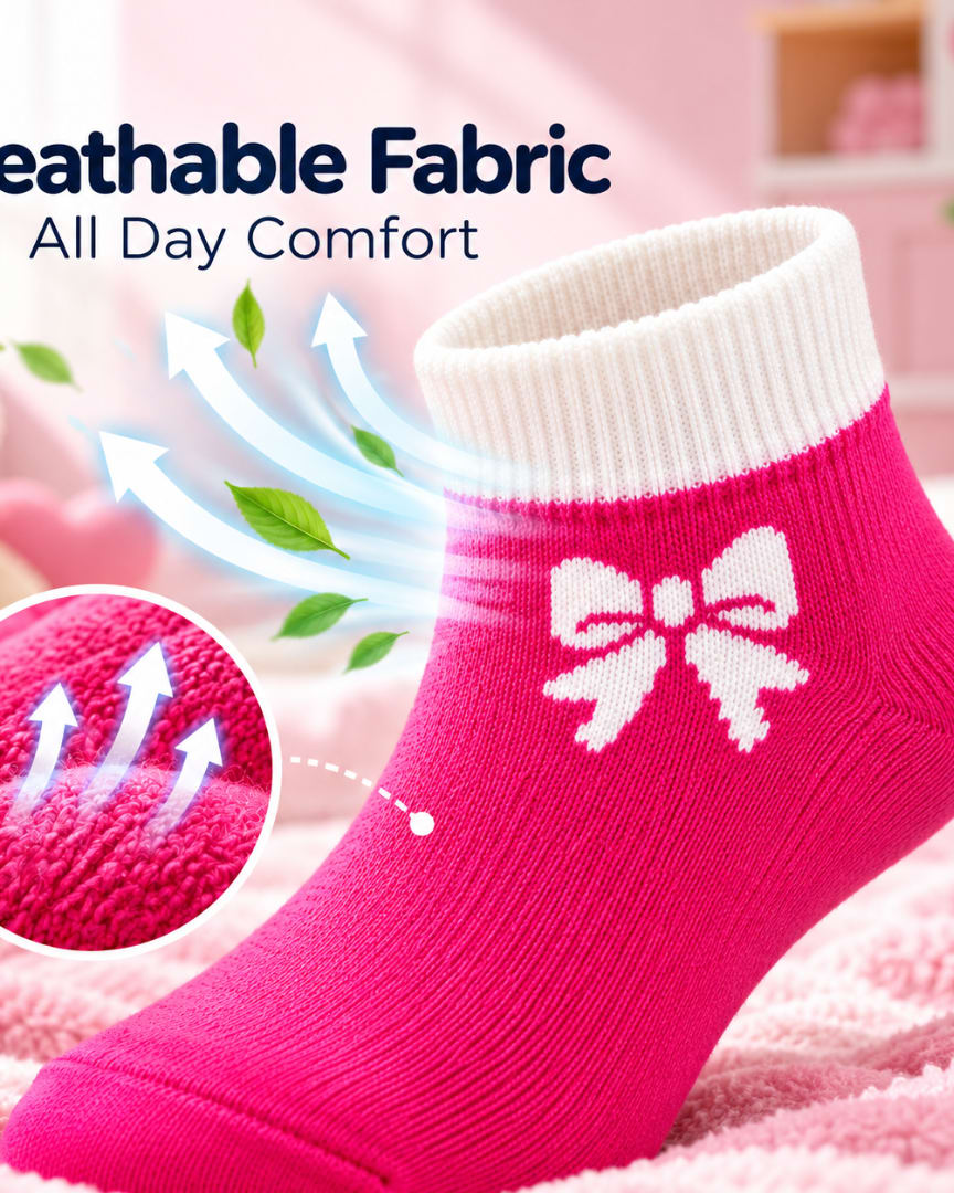 FeetbyFoot Kids Socks for Girls – Cute Bow Design, Soft & Breathable Fabric, 4 Pairs Pack thumbnail 5