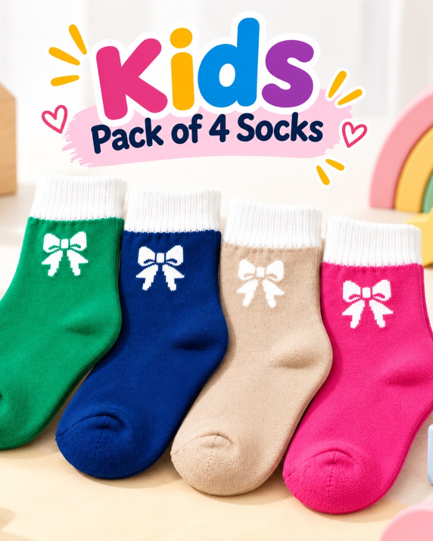 FeetbyFoot Kids Ankle Socks for Boys and Girls – Breathable Fabric, Cute Bow Design, Pack of 4 Pairs thumbnail 1