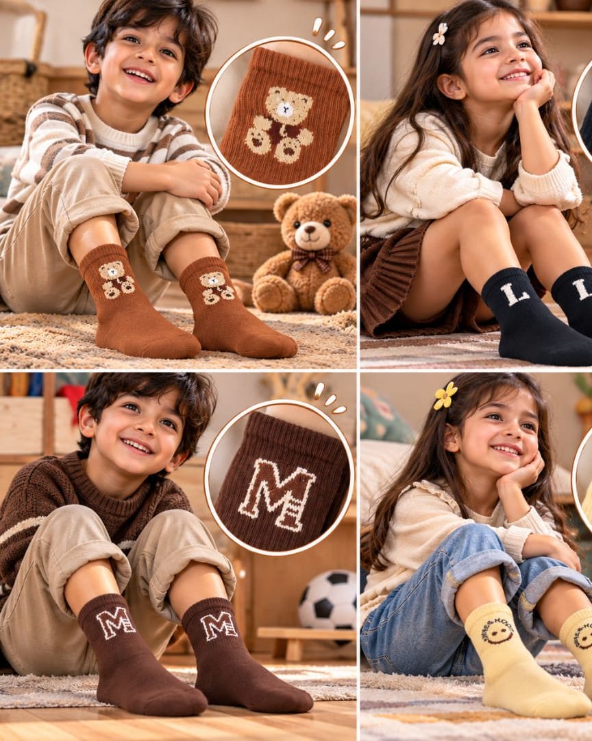 Kids Cotton Crew Socks Pack of 4 Pairs, Unisex Socks for Boys & Girls thumbnail 2