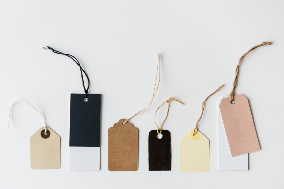 Shopping tags in front of a white background