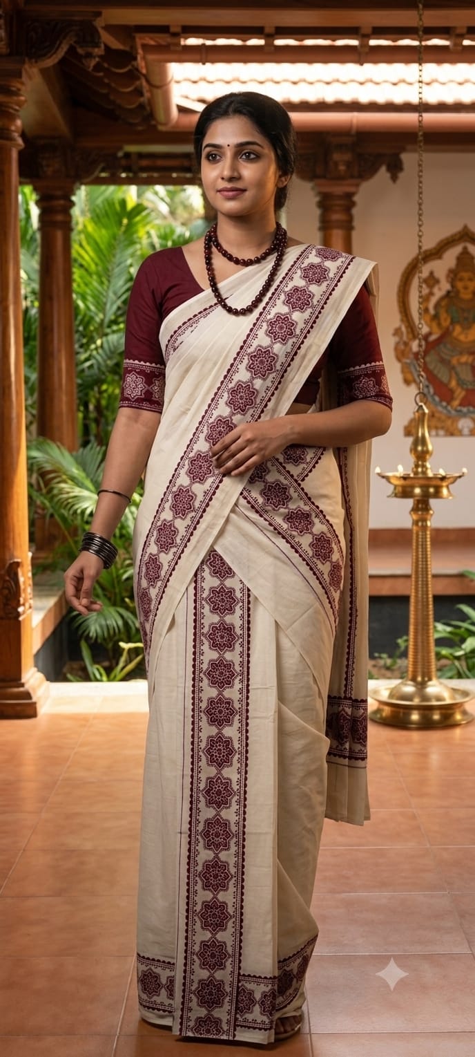Brown border set mundu