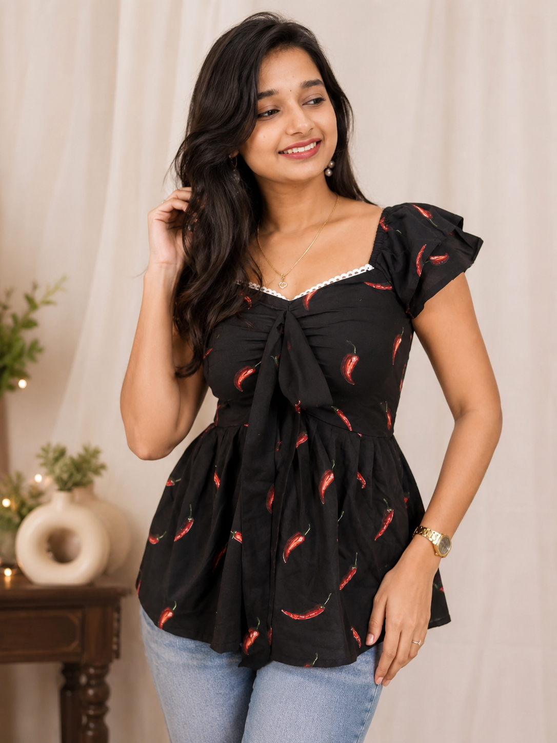 Black peplum top