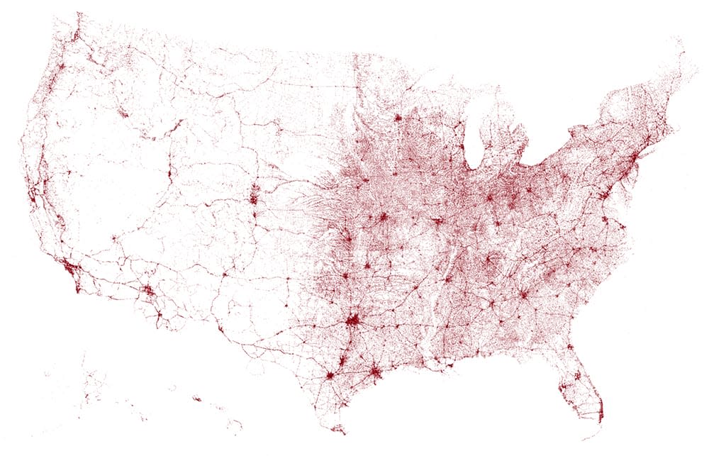 A map of all the bridges in the United States of America