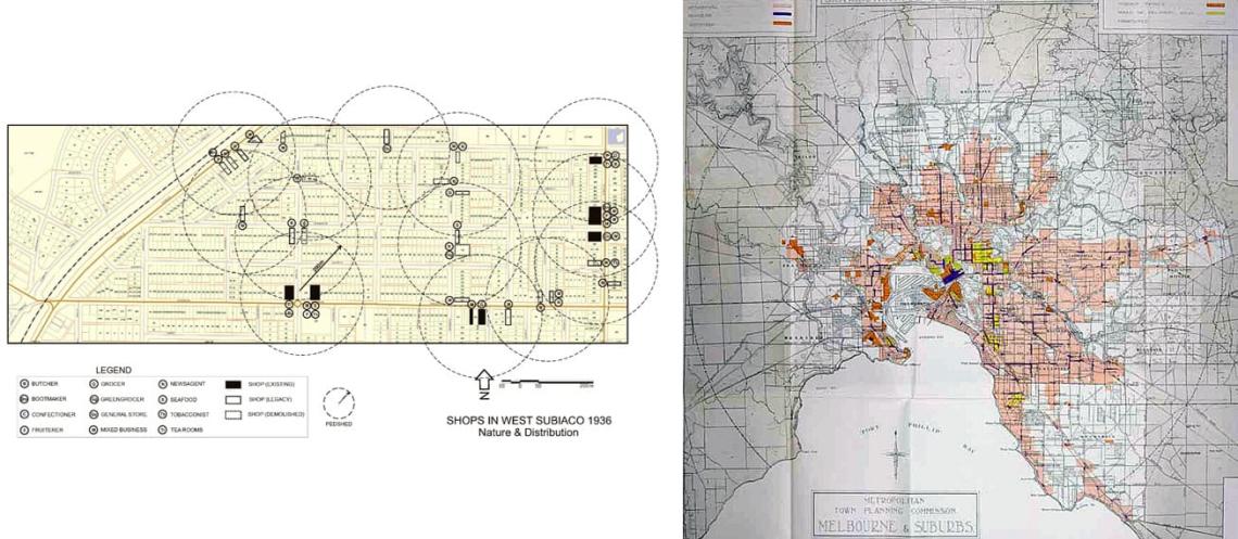 Early maps of retail stores in Subiaco and Melbourne.