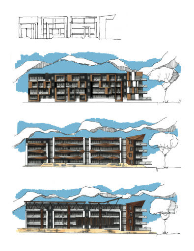 {Hand-drawn architectural sketches