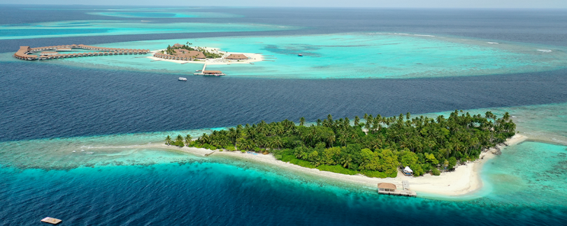 Maldives Image wide drone shot.