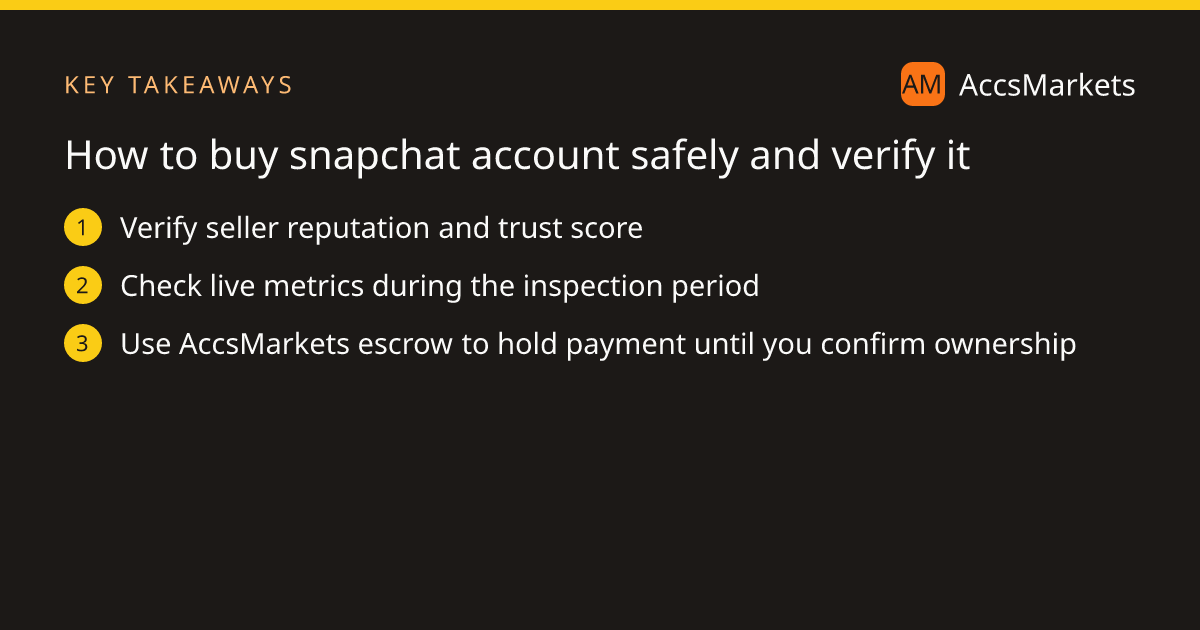 Key takeaways: Verify seller reputation and trust score Check live metrics during the inspection period Use AccsMarkets escrow to hold payment until you confirm ownership