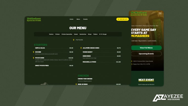 McMashers Sports Bar & Grill Website