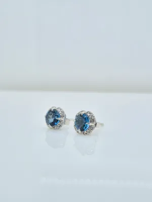 10 KT White gold, blue topaz and diamond stud earrings