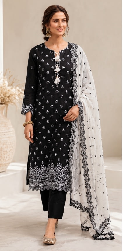 Embroidered Chikan Kari 3 Piece Suit