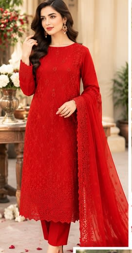 Embroidered Chikan Kari 3 Piece Suit