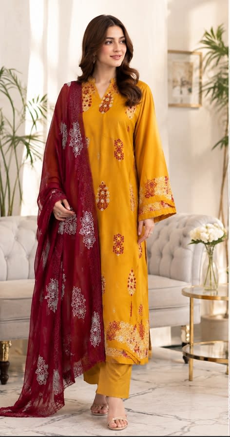 Embroidered Chikan Kari 3 Piece Suit