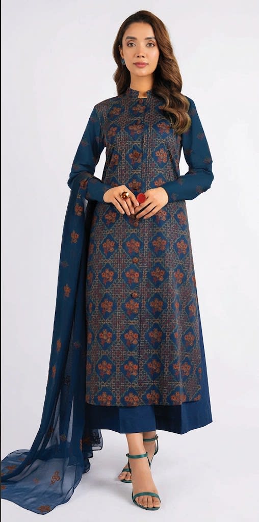 Unstitched Embroidered Suit Embroidered Shaffon Dupatta