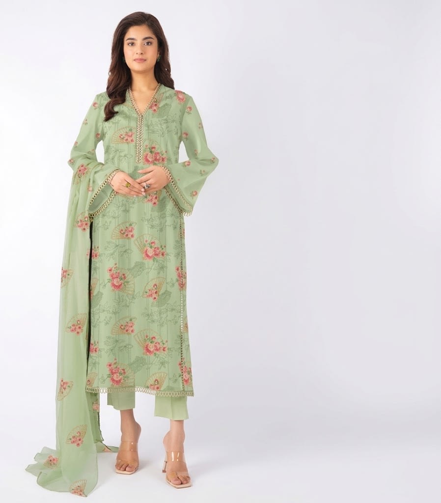 Unstitched Embroidered Suit Embroidered Shaffon Dupatta