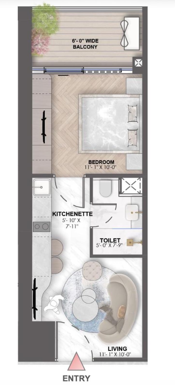 Residences 1BHK+1T floor plan