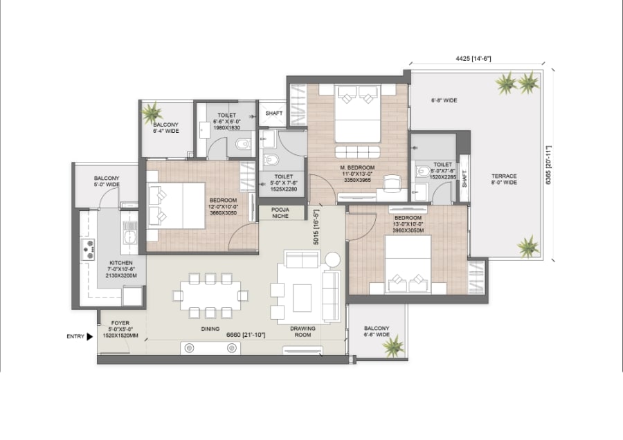 Cosmos Corner 3BHK+3T floor plan
