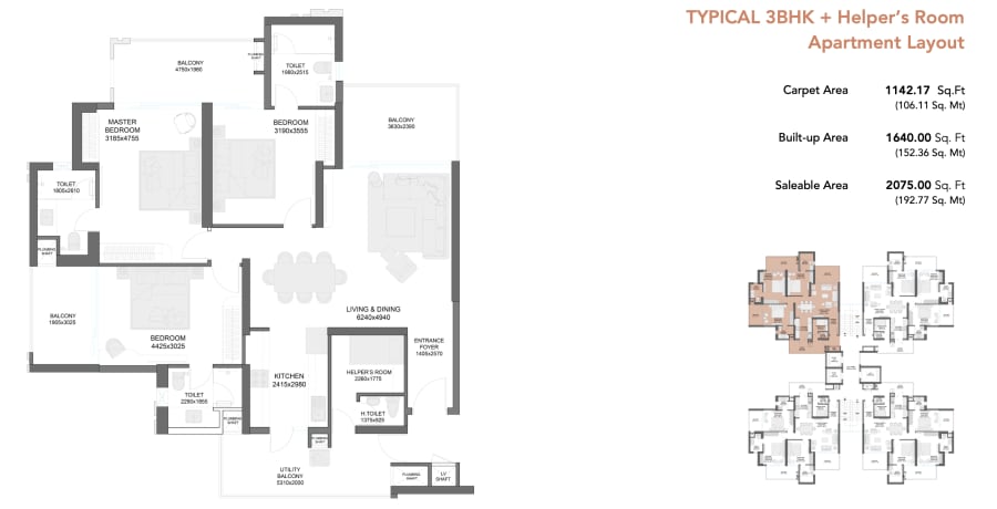 Empire 3BHK+3T+S floor plan
