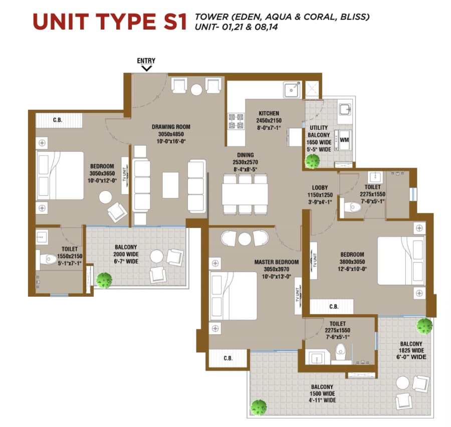 Atlantis 3BHK+3T floor plan