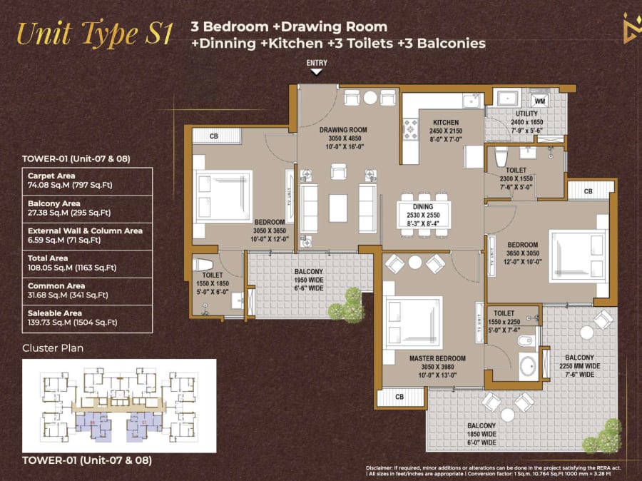 IMPERIA 3BHK+3T floor plan