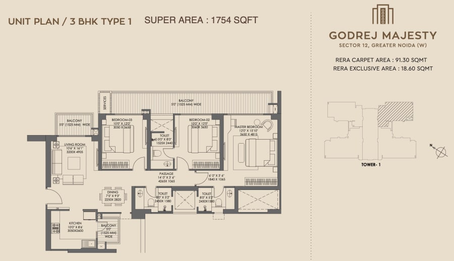 Majesty 3BHK+3T floor plan