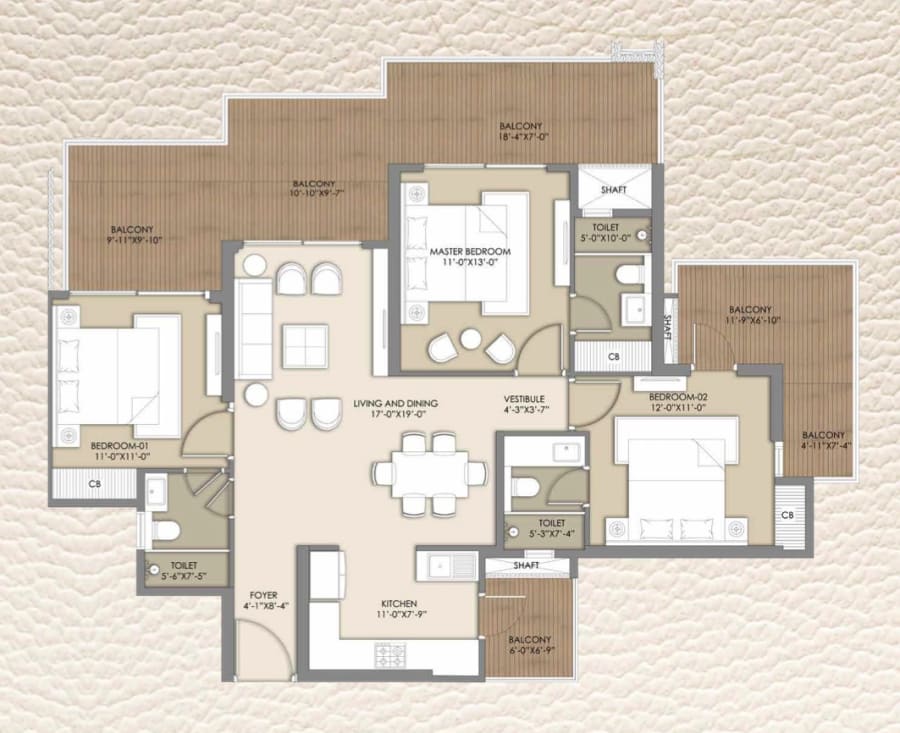 New 3BHK+3T floor plan