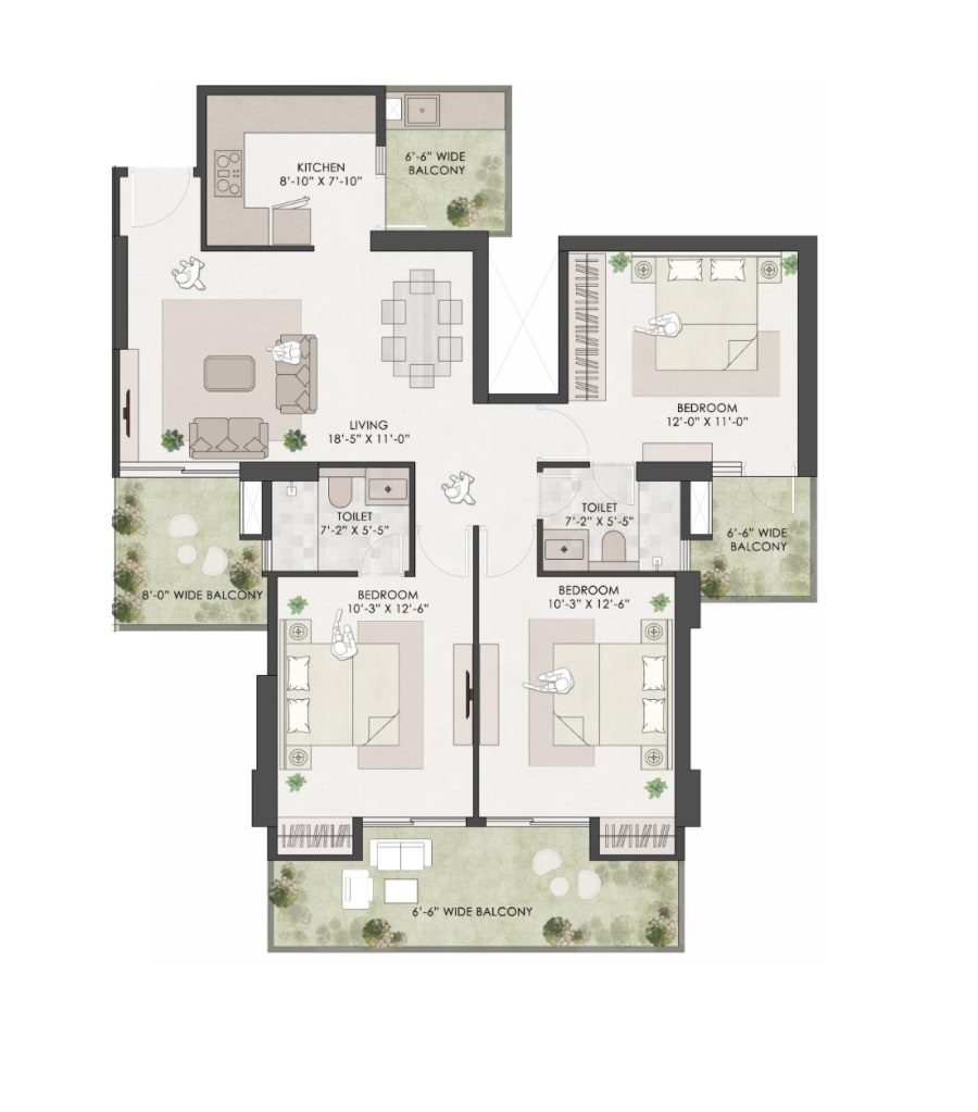 Hummingbird 3BHK+2T floor plan