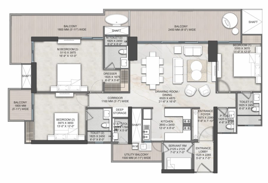 The Monarque 3BHK+3T+U floor plan