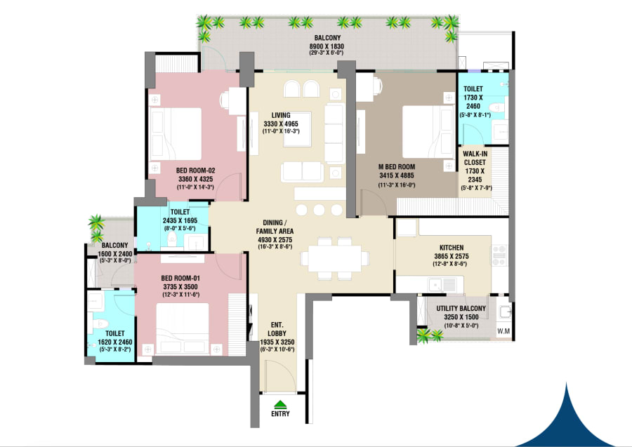 DXN-ORION 3BHK+3T floor plan