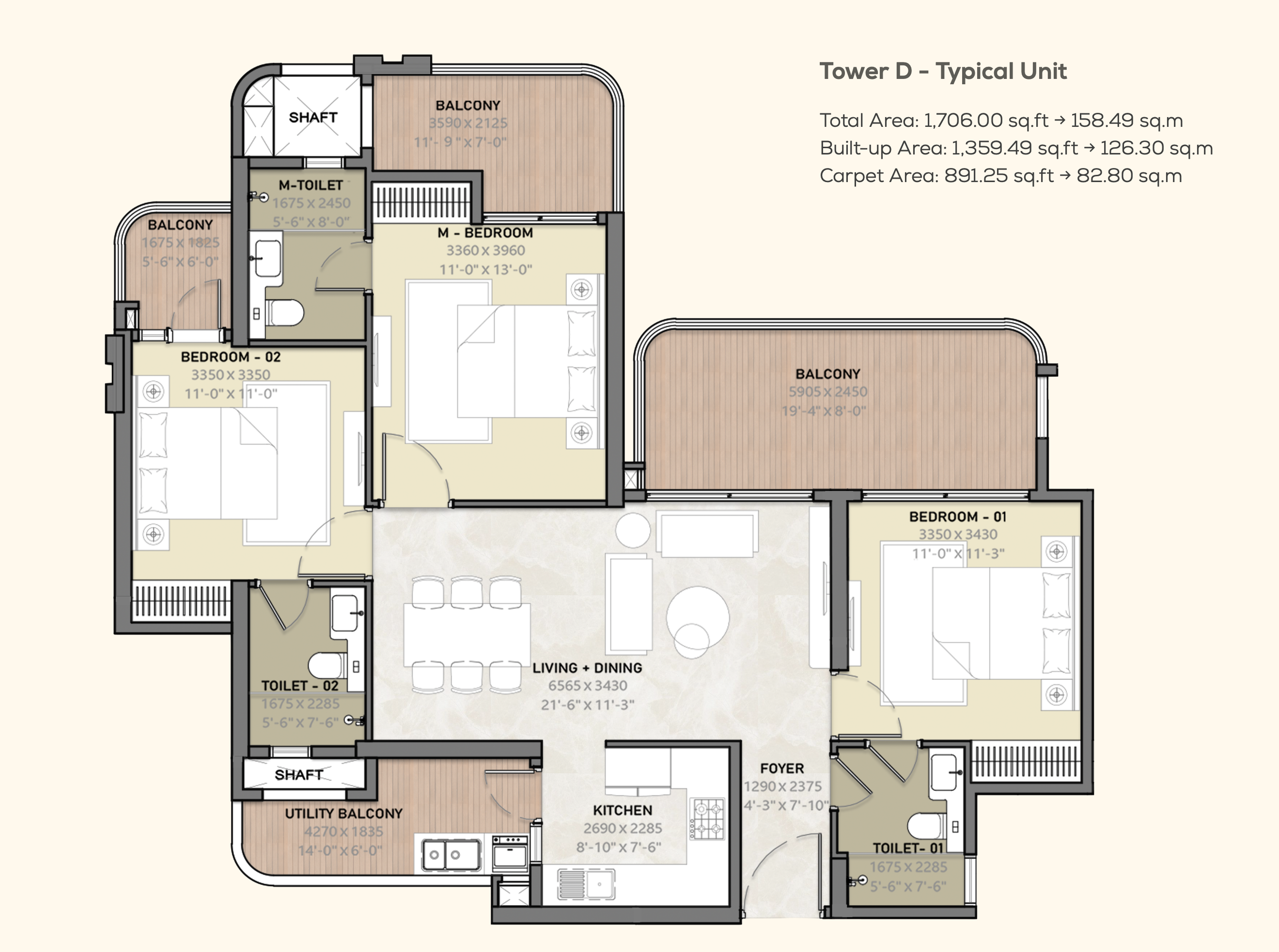 SEASONS 3BHK + 3T floor plan