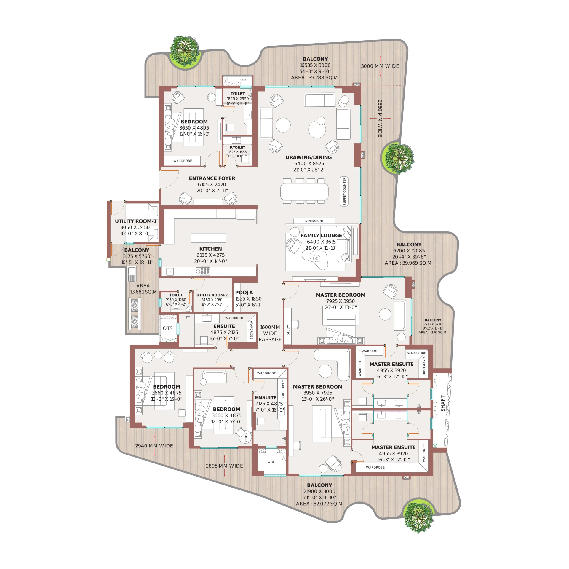 Clove 5BHK+6T+2U floor plan
