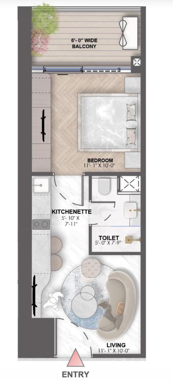 Residences 1BHK+1T floor plan