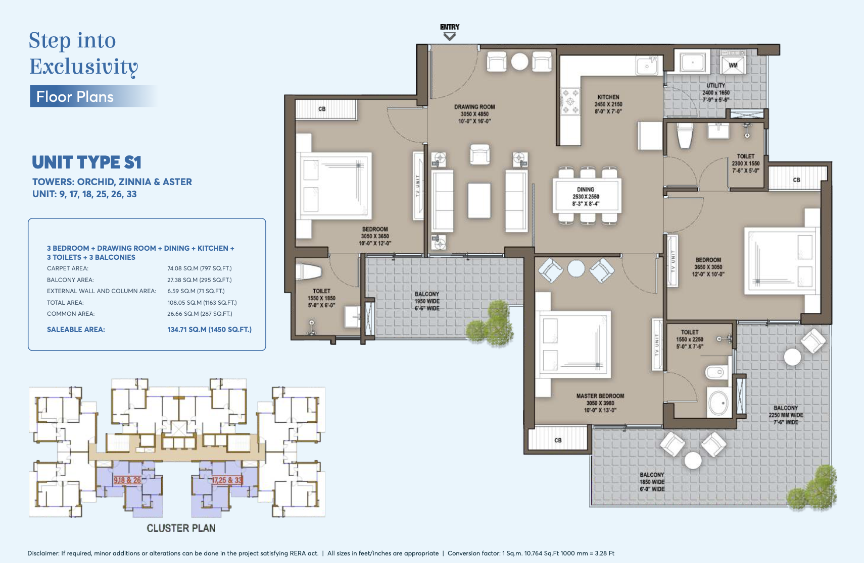 Estate 3BHK + 3T floor plan