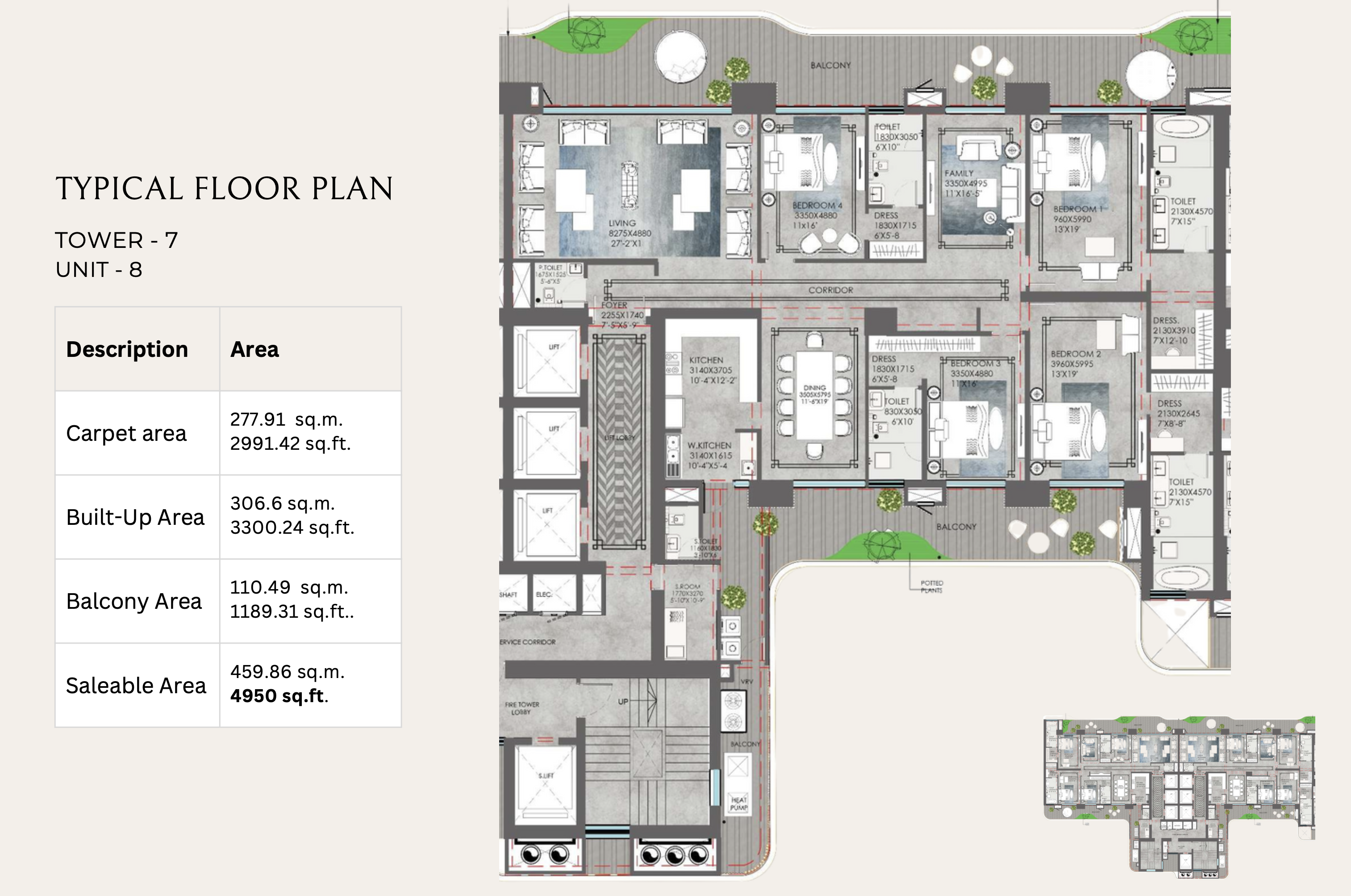 The Peridona 4BHK+U floor plan